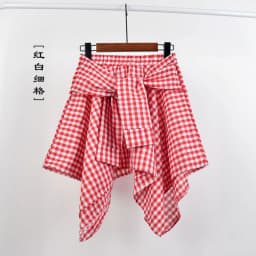 TOTRUST Fashion College Asymmetrical Skirt Women Summer Plaid Skirt Women Casual Students Fake Shirt Mini Skirt Female Saia