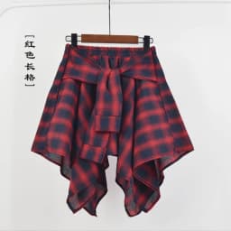 TOTRUST Fashion College Asymmetrical Skirt Women Summer Plaid Skirt Women Casual Students Fake Shirt Mini Skirt Female Saia