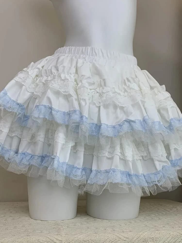 Zoki Lolita Sweet Cake Skirts Women Slim Lace Patchwork Sexy Mini Ball Gown Skirts Kawaii Casual Japan Cute Summer A Line Skirt