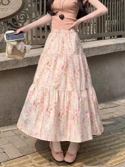 Zoki Cute Floral Long Skirts Women Elegant High Waist Retro Sweet Skirt Japan Casual Loose All Match Spring Summer Kawaii Skirt