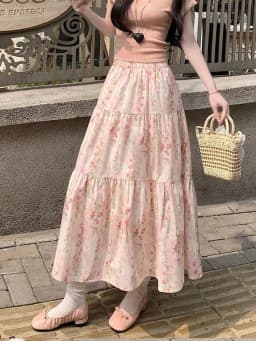 Zoki Cute Floral Long Skirts Women Elegant High Waist Retro Sweet Skirt Japan Casual Loose All Match Spring Summer Kawaii Skirt