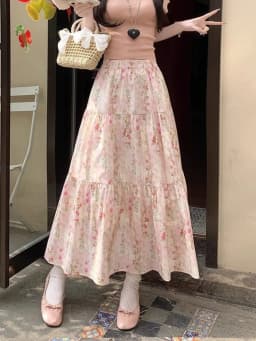 Zoki Cute Floral Long Skirts Women Elegant High Waist Retro Sweet Skirt Japan Casual Loose All Match Spring Summer Kawaii Skirt