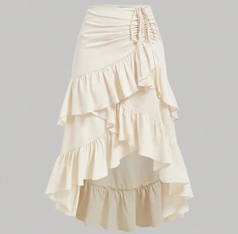 Irregular Ruffles Tiered Skirt Sweet Spicy Wind Layered Ruffle Edge Tied Skirt for Summer Holiday Sexy Elegant Women Beach Dress