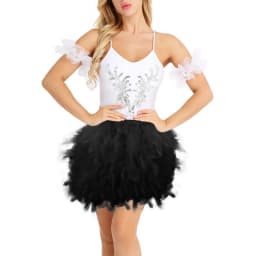 Women White Skirt Puffy Feather High Waist Performance Stage Dancing Costumes Women Skirt Irregular Elastic A-Line Skirt