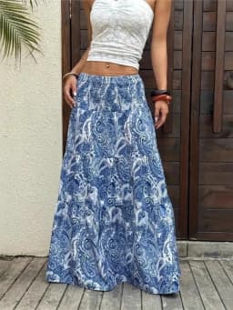 Holiday Print Skirt For Women Fashion Loose Long Skirts Female Casual Boho Beach Streetwear Y2k Women's Clothing Summer New 2025