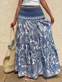 Holiday Print Skirt For Women Fashion Loose Long Skirts Female Casual Boho Beach Streetwear Y2k Women's Clothing Summer New 2025