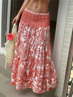 Holiday Print Skirt For Women Fashion Loose Long Skirts Female Casual Boho Beach Streetwear Y2k Women's Clothing Summer New 2025