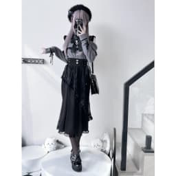 Japanese Mine Series Mass Production Fishtail Skirt for Women High Waist Lace Splicing Black Long Skirt Lady Sweet Sweaters Top