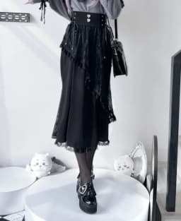 Japanese Mine Series Mass Production Fishtail Skirt for Women High Waist Lace Splicing Black Long Skirt Lady Sweet Sweaters Top