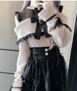 Japanese Mine Series Mass Production Fishtail Skirt for Women High Waist Lace Splicing Black Long Skirt Lady Sweet Sweaters Top