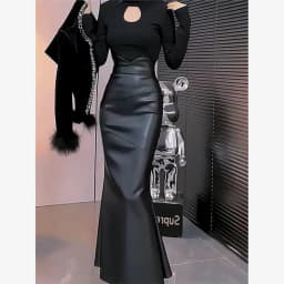 Elegant High Waist PU Leather Skirt Women's Autumn Winter New Style Fish Tail Skirt Age Reduction Street Style Fashion