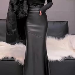 Elegant High Waist PU Leather Skirt Women's Autumn Winter New Style Fish Tail Skirt Age Reduction Street Style Fashion