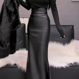 Elegant High Waist PU Leather Skirt Women's Autumn Winter New Style Fish Tail Skirt Age Reduction Street Style Fashion