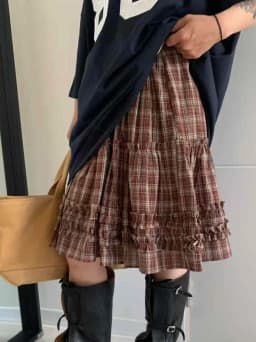 Retro Plaid Half Skirt Women's Summer Elastic Waist Slimming Grommet Hem Small Size Word Skirts Commute Style Regular Fit