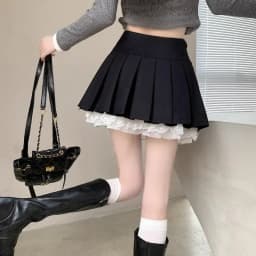 Korean Fashion Sweet High Waist College Pleated Skirt for Womenn Lace Preppy Bow Skirt Female A-line Pleated Skirt Y2k