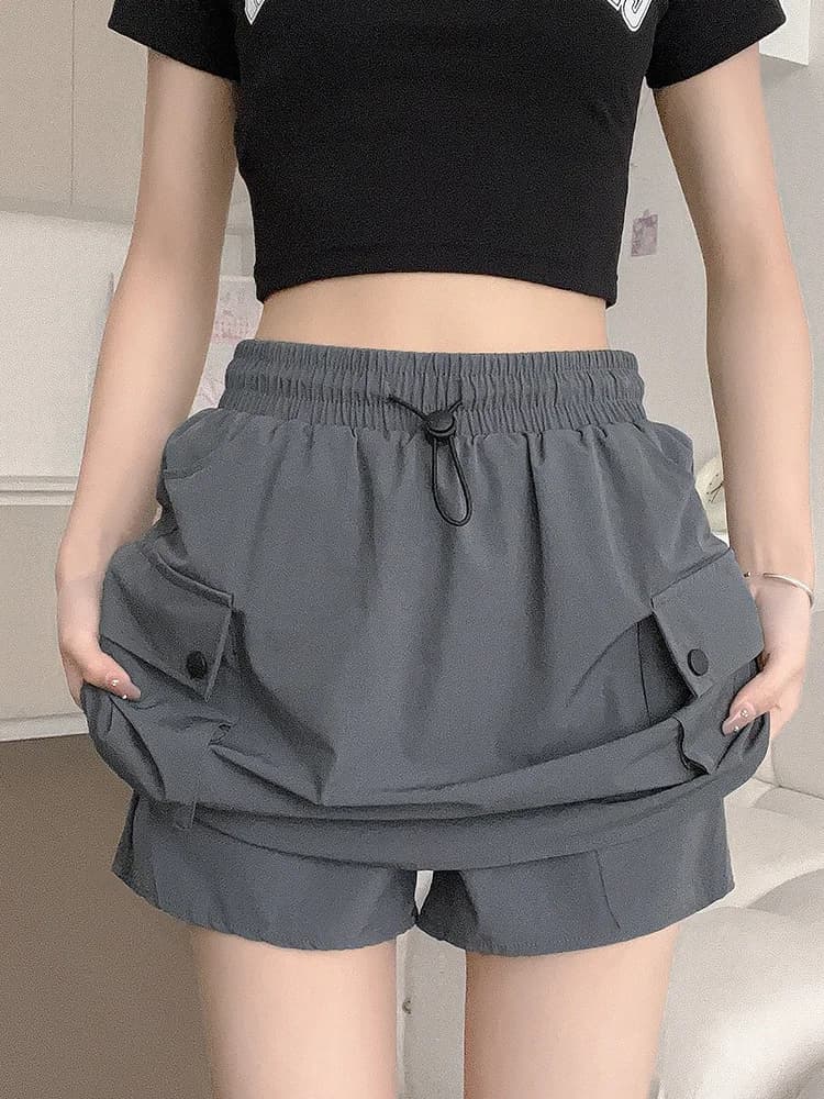 Grey Workwear High Waist A-Line Wide Leg Short Skirt for Women Thin Autumn Style Quick Dry Casual Skirt Girls Ladies