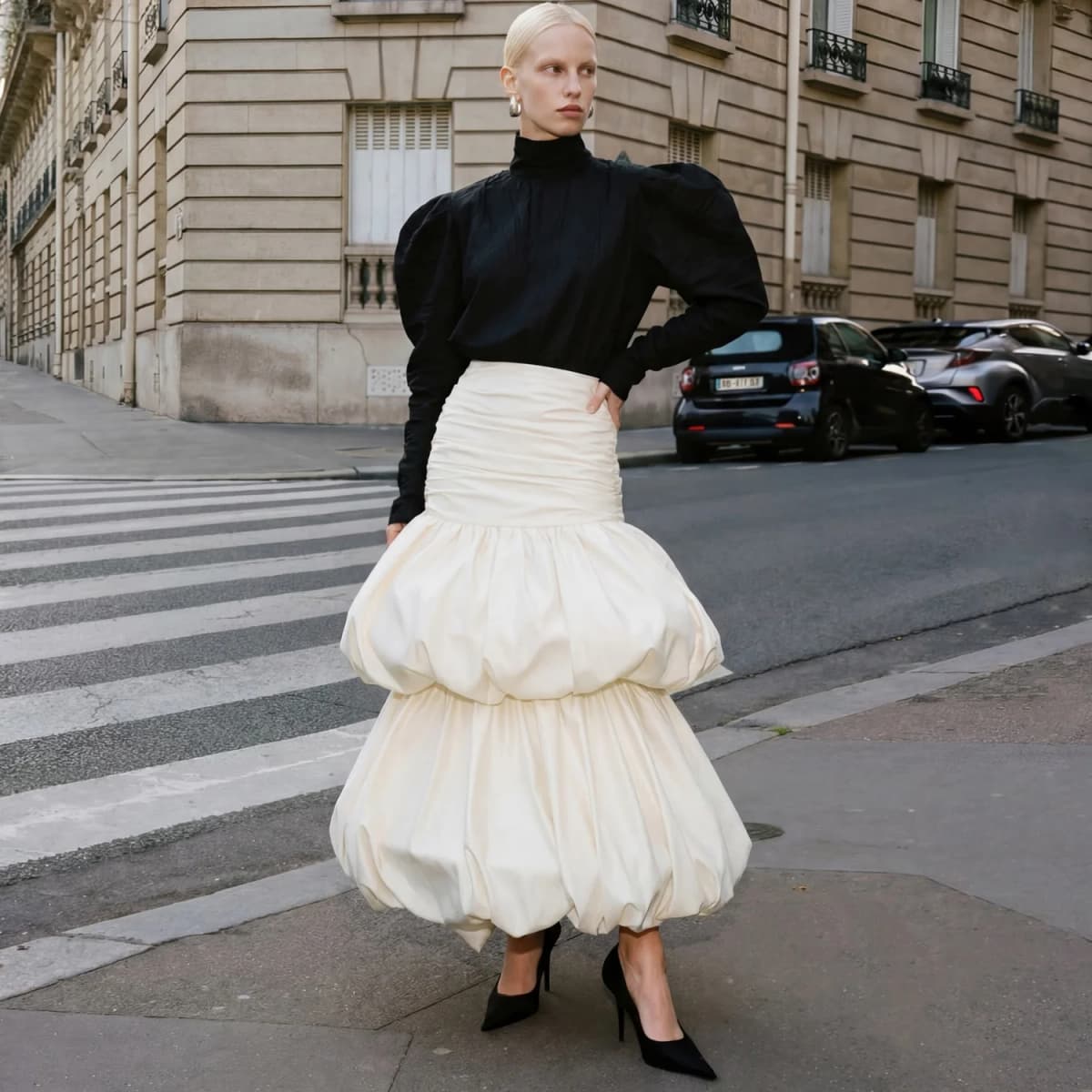 Stylish Beige Tiered Midi Skirt 2026 New Arrival Bubble Hem Women Maxi Skirt High Waist Ruffle Taffeta Formal Party Skirt Custom