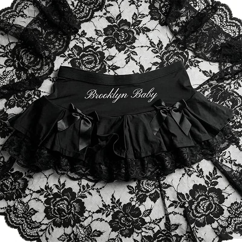 Y2K Gothic High Waist Mini Skirt Women Black Lace Ruffle Tiered Skirt with Bow Kawaii Lolita Aesthetic E-Girl Alt Streetwear