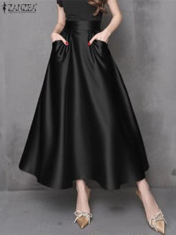 Stylish Women Maxi Long Skirts 2025 ZANZEA Elegant Party Satin Jupe Summer High Waist Holiday Robe Solid A-line Work Faldas Saia
