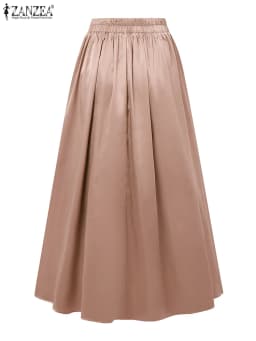 Stylish Women Maxi Long Skirts 2025 ZANZEA Elegant Party Satin Jupe Summer High Waist Holiday Robe Solid A-line Work Faldas Saia
