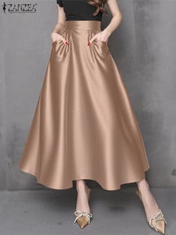 Stylish Women Maxi Long Skirts 2025 ZANZEA Elegant Party Satin Jupe Summer High Waist Holiday Robe Solid A-line Work Faldas Saia