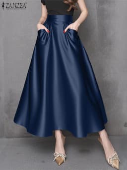 Stylish Women Maxi Long Skirts 2025 ZANZEA Elegant Party Satin Jupe Summer High Waist Holiday Robe Solid A-line Work Faldas Saia