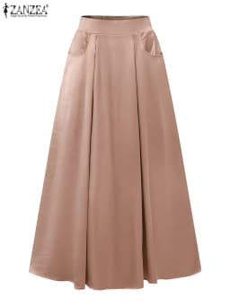 Stylish Women Maxi Long Skirts 2025 ZANZEA Elegant Party Satin Jupe Summer High Waist Holiday Robe Solid A-line Work Faldas Saia