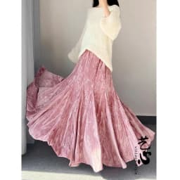 Lady Fashion Casual Type A Skirts Retro Women Printing Fish Tail Skirt Autumn Female High Waist Patchwork Gold Velvet Maxi Skirt