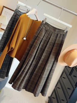 High Waist A-Line Midi Skirt Women's Checkered Woolen Plaid Pleated Autumn Winter Fashion College Style Warm Casual Skirt
