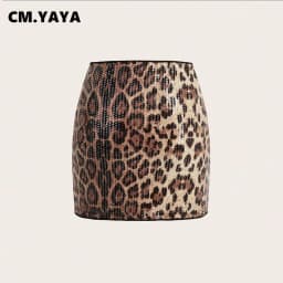 CMYAYA High Waist Women's Mini Skirt Leopard Sequined Sweet Slim Sexy Casual Elastic 2025 Spring Winter Street Skirts Vacation