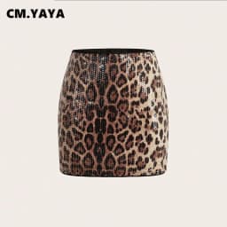 CMYAYA High Waist Women's Mini Skirt Leopard Sequined Sweet Slim Sexy Casual Elastic 2025 Spring Winter Street Skirts Vacation