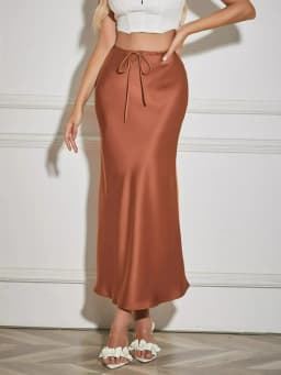 2026 Spring Summer Solid Color Satin Long Skirt For Women High Waist Lace-Up Fashion Elegant Faldas Light Luxury Women's Skirt