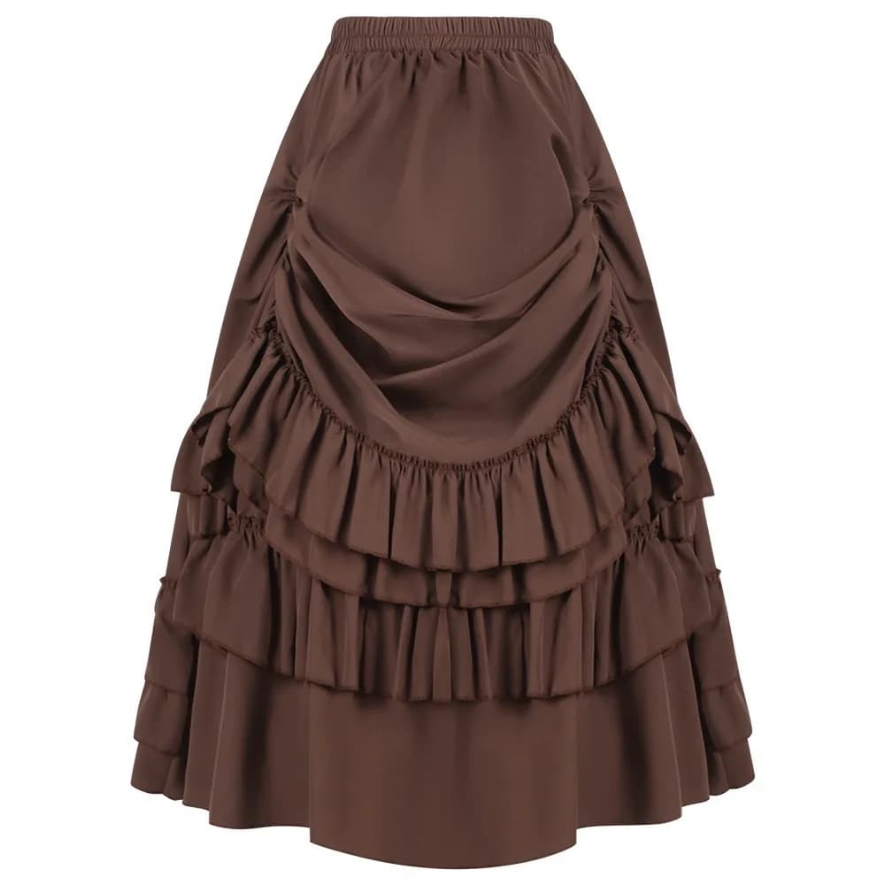 Brown Cotton Ruffles Long Asymmetrical Victorian Gothic Skirt Hot Sexy y2k Clothes Steampunk Cosplay Women Vintage Skirts 2024