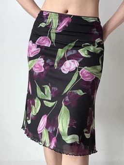 Vintage Floral Mesh Skirt Women High Waist Streetwear Slim Midi Mermaid Skirts Spring Summer American Retro Sexy Harajuku Skirts