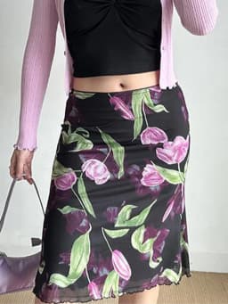 Vintage Floral Mesh Skirt Women High Waist Streetwear Slim Midi Mermaid Skirts Spring Summer American Retro Sexy Harajuku Skirts