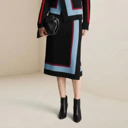 Modigirl Women's Knitted Contrast Color Stripe Midi Skirt 2026 Spring Asymmetric Artistic Retro Hem Office Casual Woman Bottom