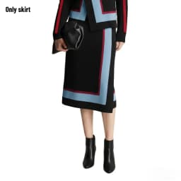 Modigirl Women's Knitted Contrast Color Stripe Midi Skirt 2026 Spring Asymmetric Artistic Retro Hem Office Casual Woman Bottom