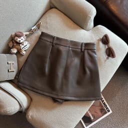 Vintage Brown PU Leather Skirts Female Sexy Hot Girls Package Hip Mini Skirt Women Autumn Winter High Waist Split Shorts Skirt