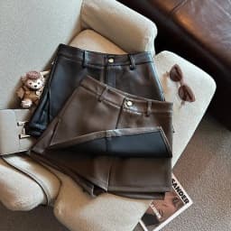 Vintage Brown PU Leather Skirts Female Sexy Hot Girls Package Hip Mini Skirt Women Autumn Winter High Waist Split Shorts Skirt