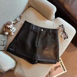 Vintage Brown PU Leather Skirts Female Sexy Hot Girls Package Hip Mini Skirt Women Autumn Winter High Waist Split Shorts Skirt