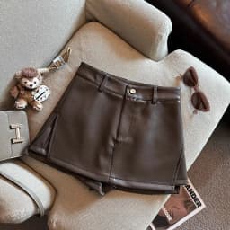 Vintage Brown PU Leather Skirts Female Sexy Hot Girls Package Hip Mini Skirt Women Autumn Winter High Waist Split Shorts Skirt