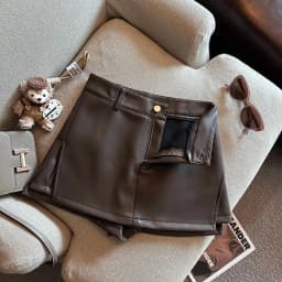 Vintage Brown PU Leather Skirts Female Sexy Hot Girls Package Hip Mini Skirt Women Autumn Winter High Waist Split Shorts Skirt
