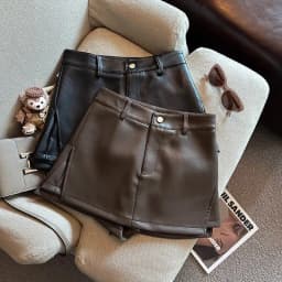 Vintage Brown PU Leather Skirts Female Sexy Hot Girls Package Hip Mini Skirt Women Autumn Winter High Waist Split Shorts Skirt