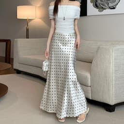 Women Polka Dot Acetate Satin Mermaid Maxi Skirt High-Waisted Slimming Fishtail Hem with Draped Elegance for Spring Autumn