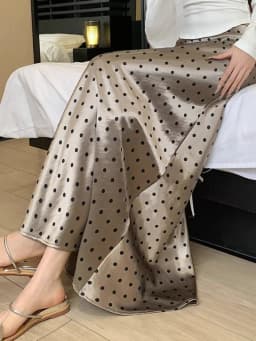 Women Polka Dot Acetate Satin Mermaid Maxi Skirt High-Waisted Slimming Fishtail Hem with Draped Elegance for Spring Autumn
