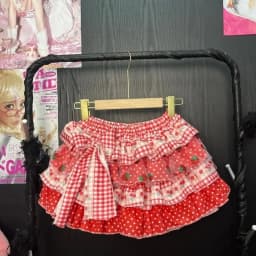 2000s Lolita Sweet Strawberry Print Ruffle Punk Cake Skirt Japanese Kawaii Y2k Mini Skirt Women Cute Bow Skirt Korean Fashion
