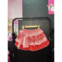 2000s Lolita Sweet Strawberry Print Ruffle Punk Cake Skirt Japanese Kawaii Y2k Mini Skirt Women Cute Bow Skirt Korean Fashion