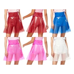 Women See Through Transparent Pvc Miniskirt High Waist Pleated Hem A-line Skirt Cover Up Skirt Clubwear for Beach Party Rave