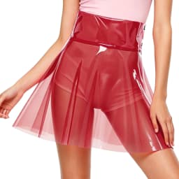 Women See Through Transparent Pvc Miniskirt High Waist Pleated Hem A-line Skirt Cover Up Skirt Clubwear for Beach Party Rave