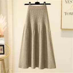 2024 Knitted Black Skirt Women Vintage Mid Length Skirts A-line Pleated Skirt Thin Casual Solid Color Autumn and Winter Clothes